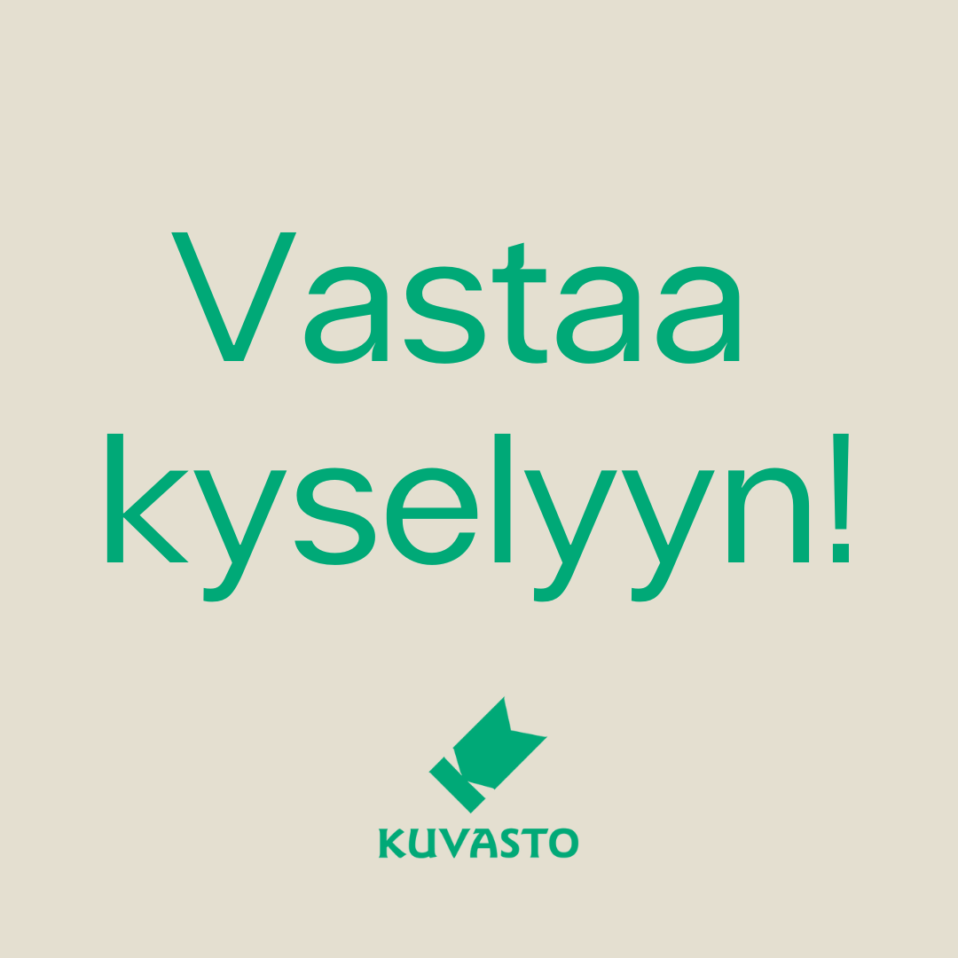 Kuvassa Kuvaston logo ja kehoitus: "Vastaa kyselyyn!".